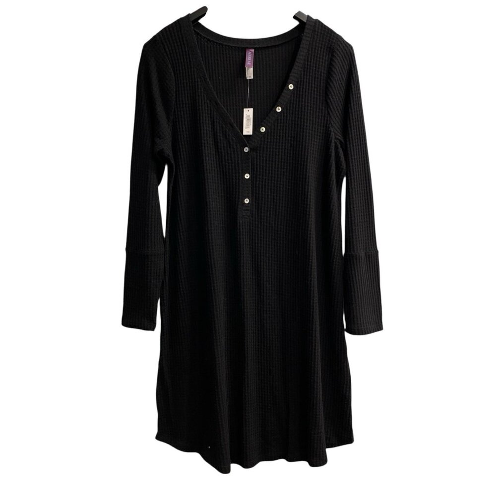 Adore Me Night Gown Womens 1X Black Waffle Knit Thermal Soft Midi Loungewear